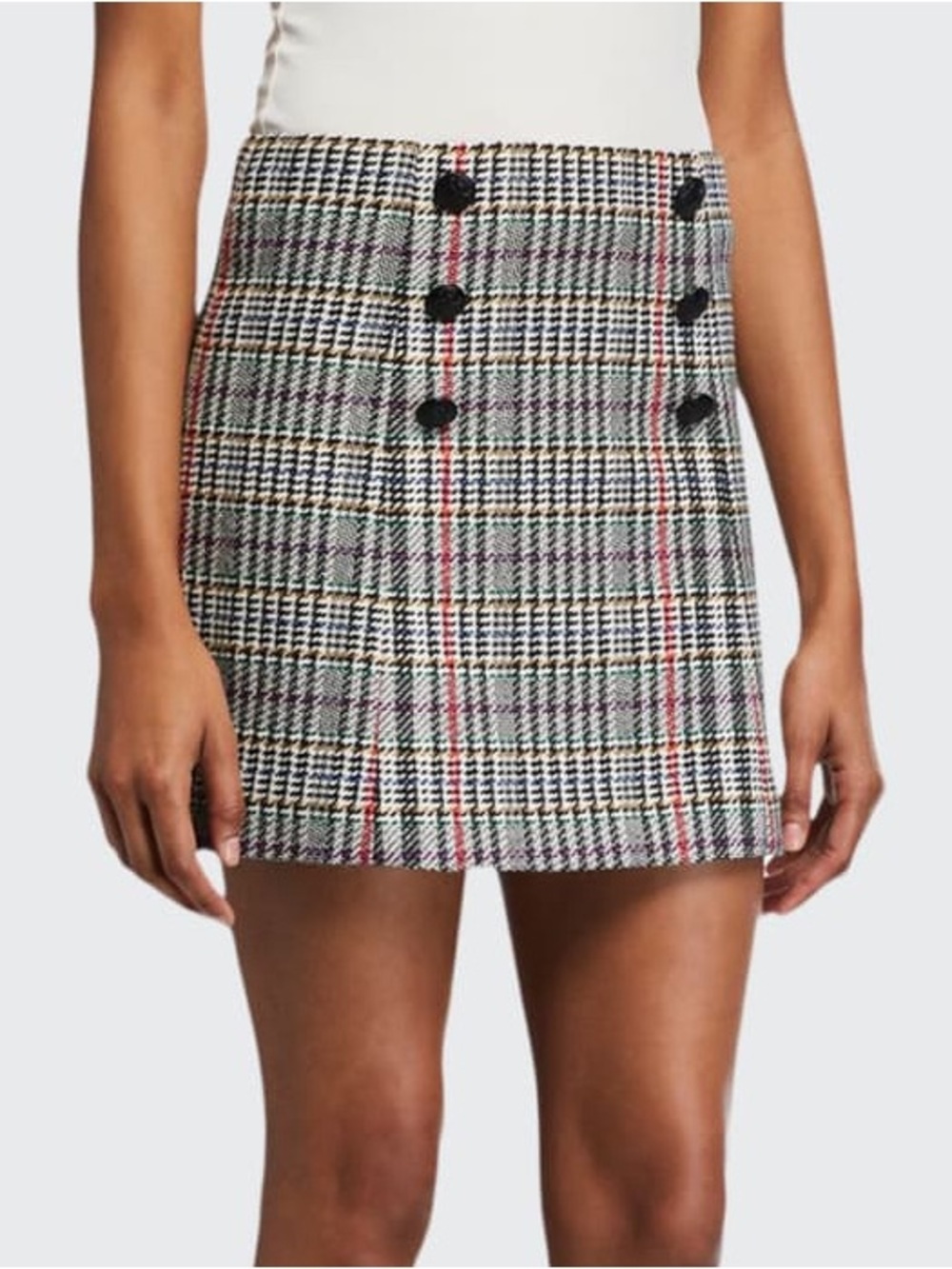 Veronica Beard Starck Double-Breasted Plaid Mini Skirt